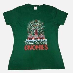 Christmas Shirt Size Large Chillin With My Gnomies Graphic Short Sleeve Green